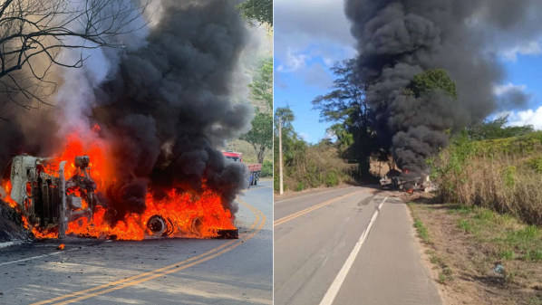 Veículo Destruído em Incêndio na ES 080 Entre Barra de São Francisco e Águia Branca
