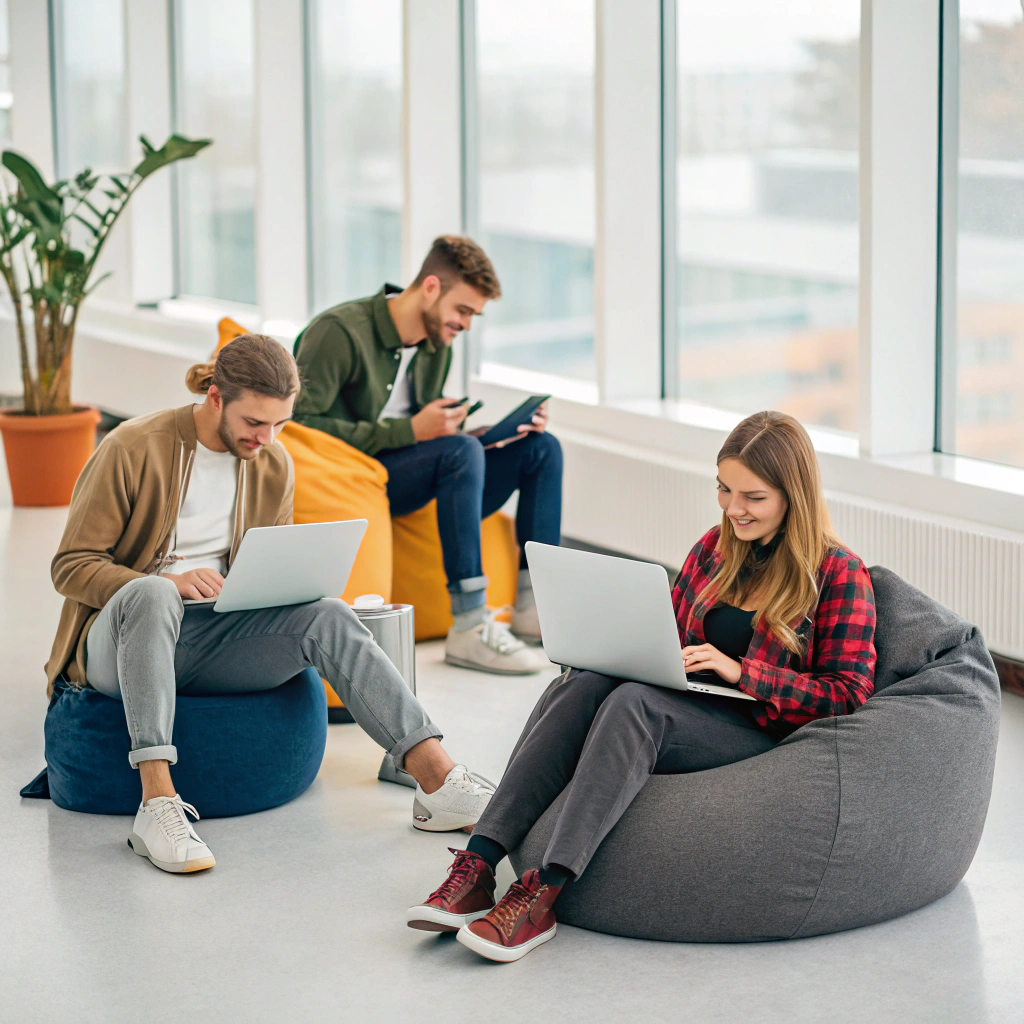 Jovem da Geração Z trabalhando em um laptop, representando o comportamento de relaxar durante o horário de trabalho, conforme revelado por pesquisas recentes.