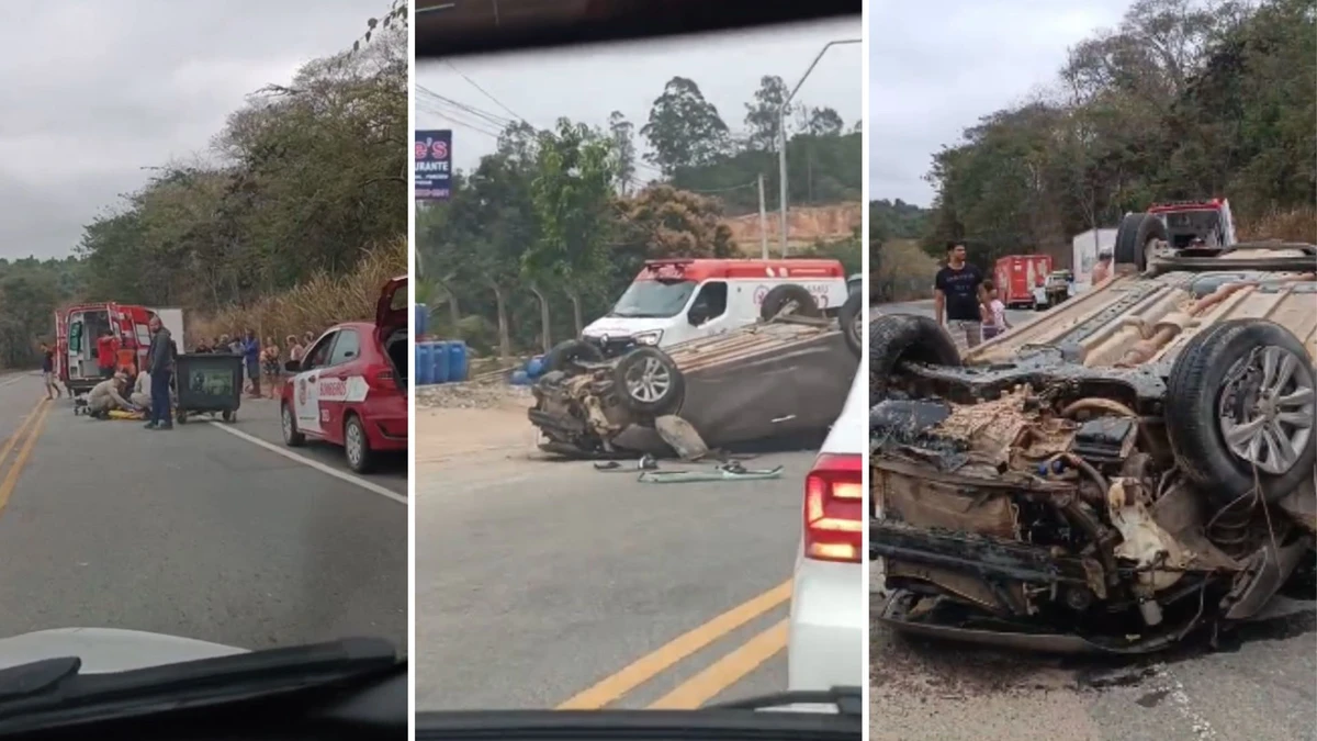 Carro capota e motorista fica ferido em acidente na ES 080 em Colatina